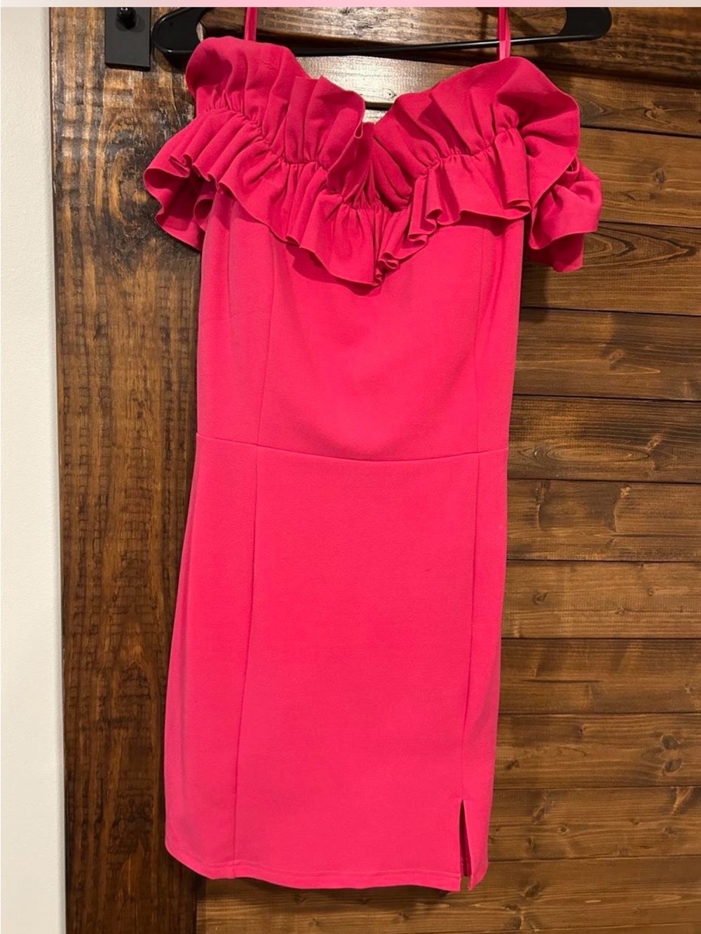 LF Fuchsia Ruffle Off-Shoulder Mini Dress